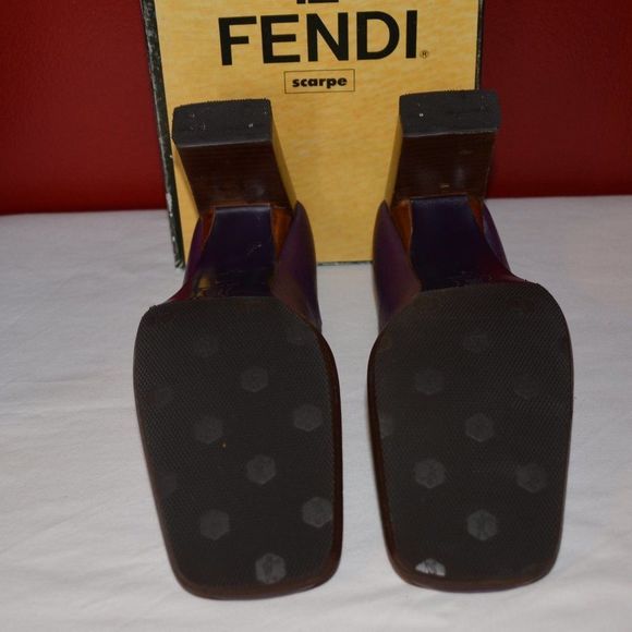 Fendi Vintage Purple Leather Block Heel Pumps – Square Toe - Picture 9 of 14